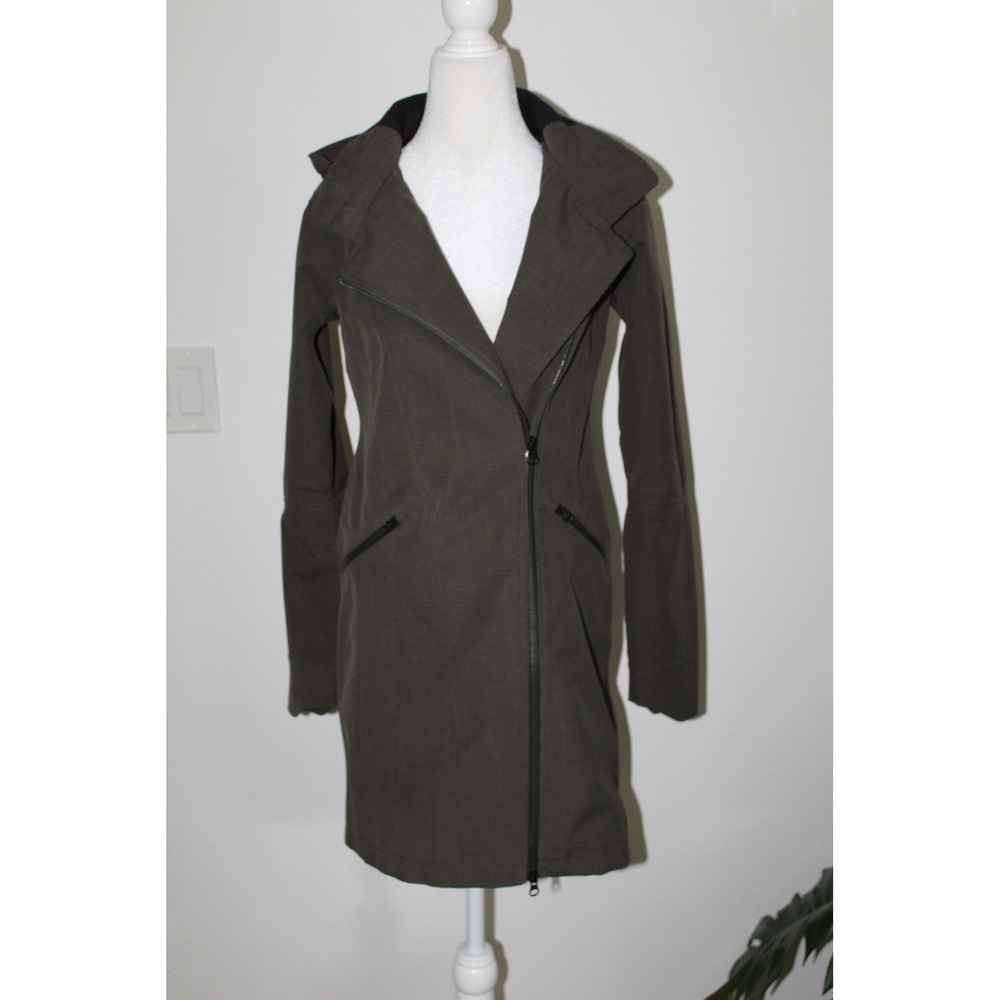Athleta Women's Olive Green Asymmetrical Zip Hooded Trench Coat XXS 138674